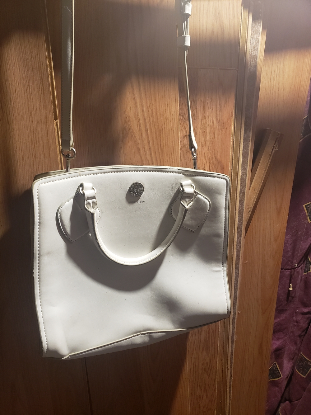 Anne Klein White Structured Satchel with Detachable Strap